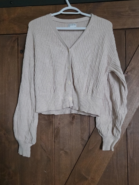 Frank & Oak Sweaters - Cream Ribbed V-Neck Button Cardigan Sweater